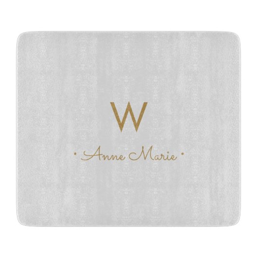 Matig Light Grey Gold Script Monogram Snijplank (Voorkant)