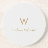 Matig Light Grey Gold Script Monogram Zandsteen Onderzetter (Voorkant)