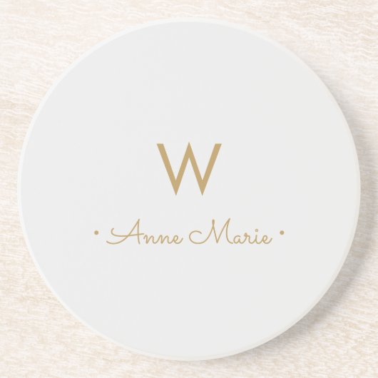 Matig Light Grey Gold Script Monogram Zandsteen Onderzetter (Voorkant)