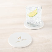 Matig Light Grey Gold Script Monogram Zandsteen Onderzetter (Zijkant)