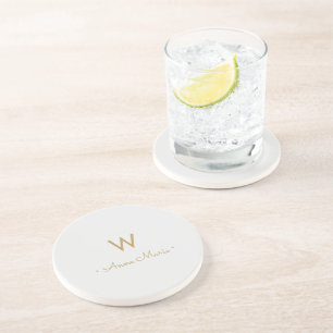 Matig Light Grey Gold Script Monogram Zandsteen Onderzetter