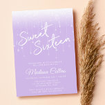 Matig Lights Lavender en White Sweet 16 Kaart<br><div class="desc">Deze pastel paarse lavender en witte zoete 16 uitnodiging kenmerkt een modern manuscriptdoopvont met glazen lichten.</div>