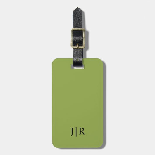 Matig lime groen en zwart in modern monogram bagagelabel (Voorkant verticaal)