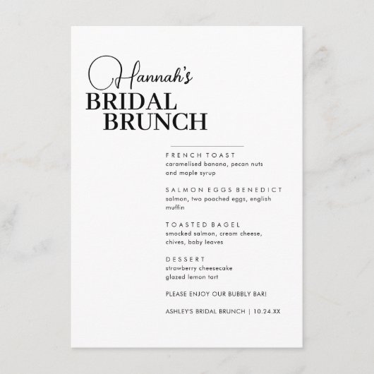 Matig Manuscript Minimale Menu Bridal Brunch (Voorkant)