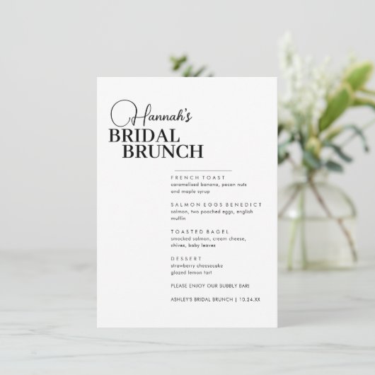 Matig Manuscript Minimale Menu Bridal Brunch (Staand voorkant)