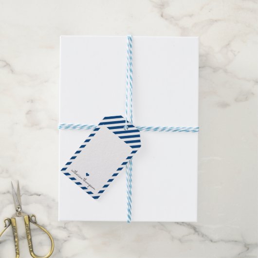 Matig marinesblauw-heart-meiseminescript cadeaulabel (Met Touw)