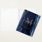 Matig marinesonblauw goudkanton Geode Monogram Planner (Display)