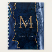 Matig marinesonblauw goudkanton Geode Monogram Planner (Voorkant)