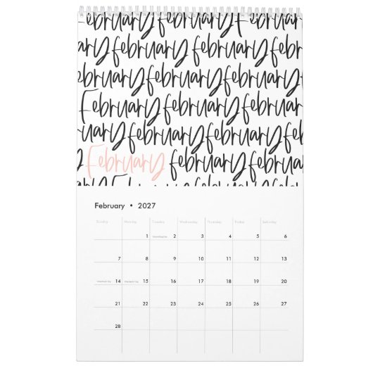 Matig markerpenscript kalender (Feb 2027)
