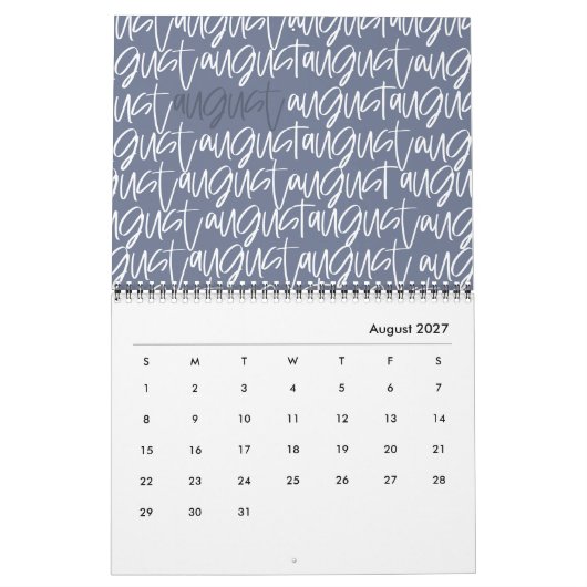 Matig markerpenscript kalender (Aug 2027)