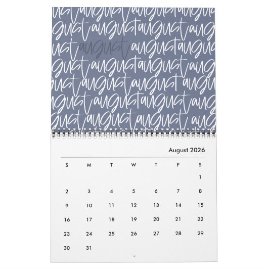 Matig markerpenscript kalender (Aug 2026)