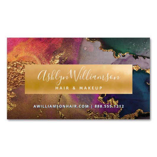 Matig marmer waterverf goud paars groen blauw magnetisch visitekaartje (Voorkant)