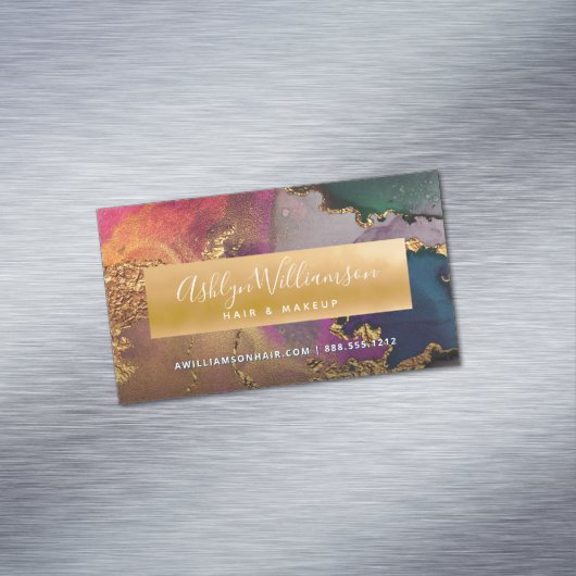 Matig marmer waterverf goud paars groen blauw magnetisch visitekaartje (Voorbeeld)