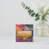 Matig marmer waterverf goud paars roze blauw vierkante visitekaartje (Staand voorkant)