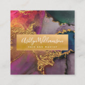 Matig marmer waterverf goud paars roze blauw vierkante visitekaartje (Voorkant)