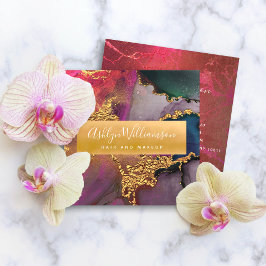 Matig marmer waterverf goud paars roze blauw vierkante visitekaartje