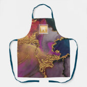 Matig marmer waterverf goudmonogram paarse marine schort (Voorkant)