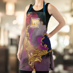 Matig marmer waterverf goudmonogram paarse marine schort<br><div class="desc">Hier is een prachtige manier om pizza toe te voegen aan uw dagelijkse make-up, haarstyliste, schoonheid, evenals koken en bakken routines. Voeg extra schittering toe aan uw professionele avonturen wanneer u dit elegante, verfijnde, eenvoudige en moderne schort draag. Een sprankelend, faux gouden folie vierkant met een script typografie monogram overlays...</div>