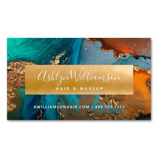 Matig marmer waterverf goudturkooishars magnetisch visitekaartje (Voorkant)