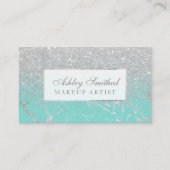 Matig marmer zilverglitter blauwgroen ombre make-u visitekaartje (Voorkant)
