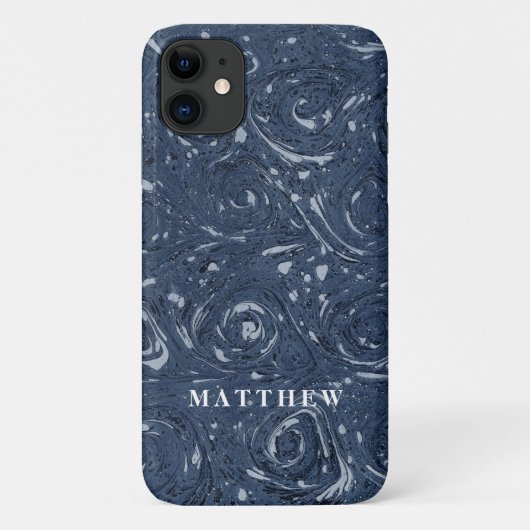 Matig marmeringspatroon Navy Blue Minimal Simple Case-Mate iPhone Case (Achterkant)