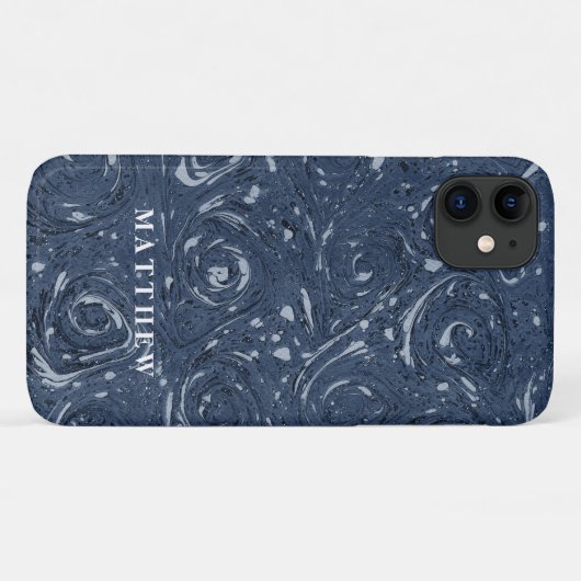 Matig marmeringspatroon Navy Blue Minimal Simple Case-Mate iPhone Case (Achterkant (horizontaal))