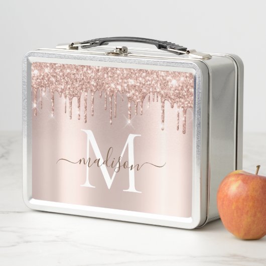 Matig meisje Blush Roze Rose Gold Glitter Monogram (In situ)