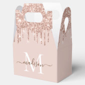 Matig meisje Blush Roze Rose Gold Glitter Monogram Bedankdoosjes (Geopend)