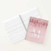 Matig meisje Blush Roze Rose Gold Glitter Monogram Notitieboek (Binnen)