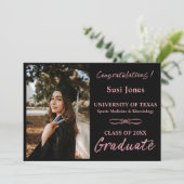 Matig meisje - zwarte mousserende roze Afstuderen  Aankondiging (Staand voorkant)