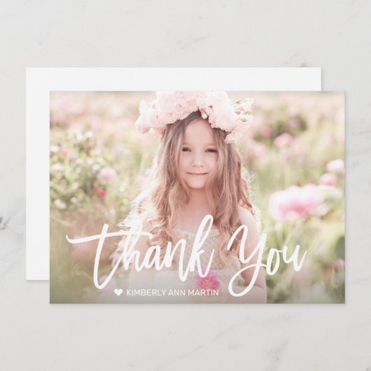Matig meisjesfotoscript verjaardag Dank je wel Bedankkaart (Voorkant / Achterkant)