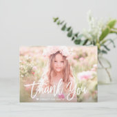 Matig meisjesfotoscript verjaardag Dank je wel Bedankkaart (Staand voorkant)