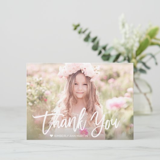 Matig meisjesfotoscript verjaardag Dank je wel Bedankkaart (Staand voorkant)
