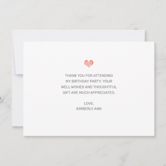 Matig meisjesfotoscript verjaardag Dank je wel Bedankkaart (Achterkant)