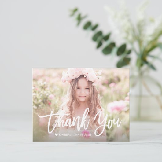 Matig meisjesfotoscript verjaardag Dank je wel Briefkaart (Staand voorkant)