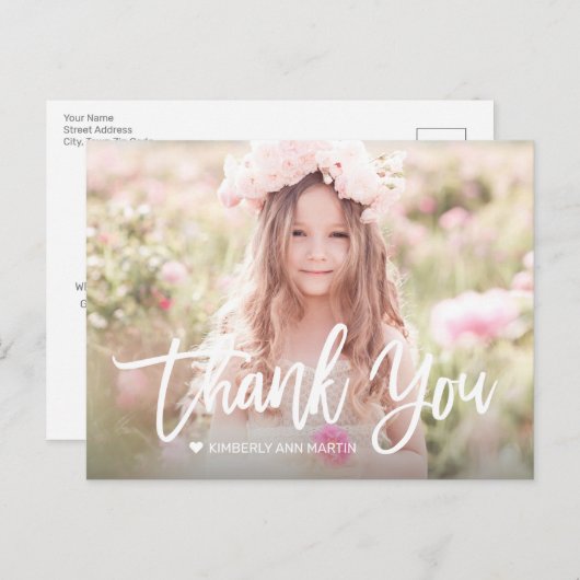 Matig meisjesfotoscript verjaardag Dank je wel Briefkaart (Voorkant / Achterkant)