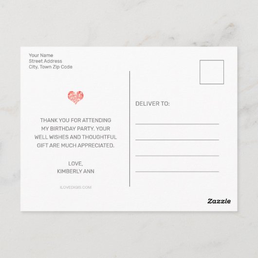 Matig meisjesfotoscript verjaardag Dank je wel Briefkaart (Achterkant)