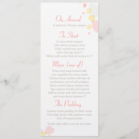 Matig menu van de bruiloft van de bloemenflesjes (Achterkant)