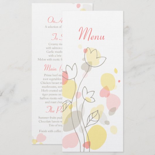 Matig menu van de bruiloft van de bloemenflesjes (Voorkant / Achterkant)