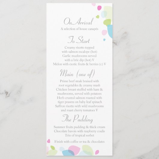 Matig menu van de bruiloft van de bloemenflesjes (Achterkant)