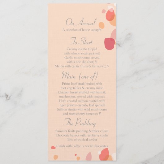 Matig menu van de bruiloft van de bloemenflesjes (Achterkant)