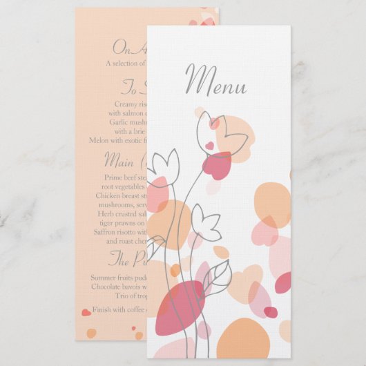 Matig menu van de bruiloft van de bloemenflesjes (Voorkant / Achterkant)