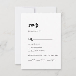 Matig menu voor zwarte typografie Keuze RSVP-kaart