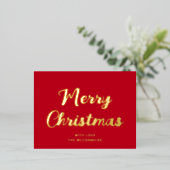 Matig 'Merry Red Gold Script' Folie Feestdagen Briefkaart (Staand Voorkant)