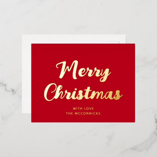 Matig 'Merry Red Gold Script' Folie Feestdagen Briefkaart (Voorkant / Achterkant)