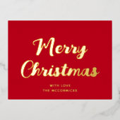 Matig 'Merry Red Gold Script' Folie Feestdagen Briefkaart (Voorkant)