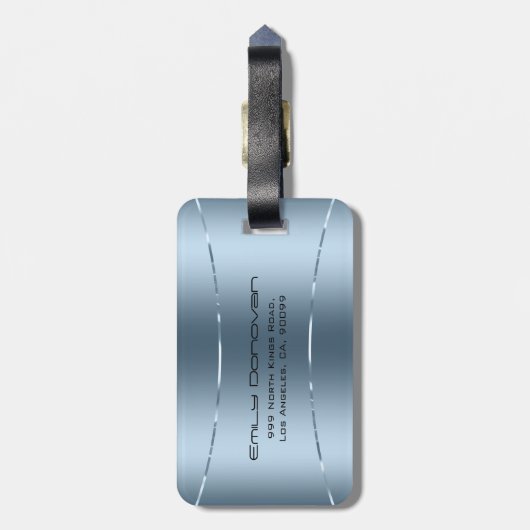 Matig metallisch blauw roestvrij staal bagagelabel (Achterkant verticaal)