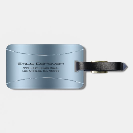 Matig metallisch blauw roestvrij staal bagagelabel (Achterkant horizontaal)