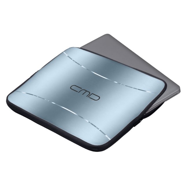 Matig metallisch blauw roestvrij staal laptop sleeve (Voorkant top)