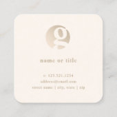 Matig minimaal goudbeige monogram vierkante visitekaartje (Achterkant)